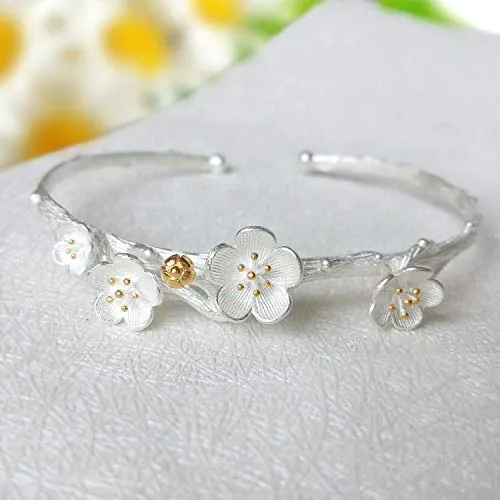 Yellow Chimes Earrings Yellow Chimes Classic Attractive Rose Flower Silver Plated Openable Cuff Bangle Bracelet Women and Girls