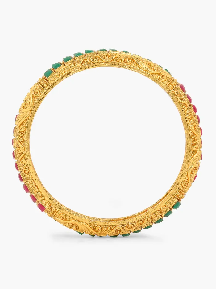 Yellow Chimes Earrings Yellow Chimes Classic Design Studded Stones 2 PCs Traditional Gold Plated Bracelet Bangles Set for Women and Girls 28