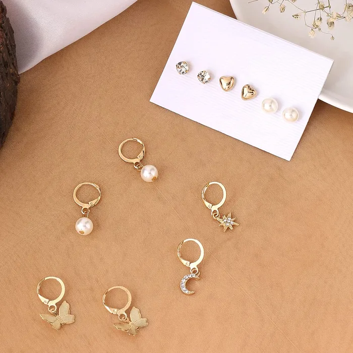 Yellow Chimes Earrings Yellow Chimes Combo Earrings For Women Gold Tone Stud and Huggie Hoop Charm Hanging Earrings Combo For Women and Girls