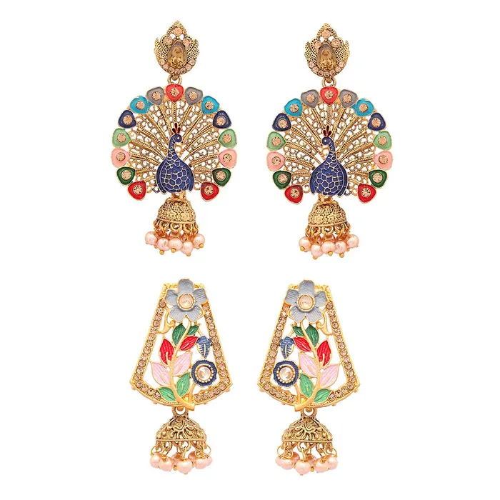 Yellow Chimes Earrings Yellow Chimes Combo of 2 Pairs Ethnic Gold Plated Matte Finish Traditional Meenakari Dangler Jhumka Earrings for Women and Girls gold multicolour medium YCTJER540MPECFCMC Yellow Chimes Earrings Yellow Chimes Combo of 2 Pairs Ethnic Gold Plated Matte Finish Traditional Meenakari Dangler Jhumka Earrings for Women and Girls gold multicolour medium YCTJER540MPECFCMC