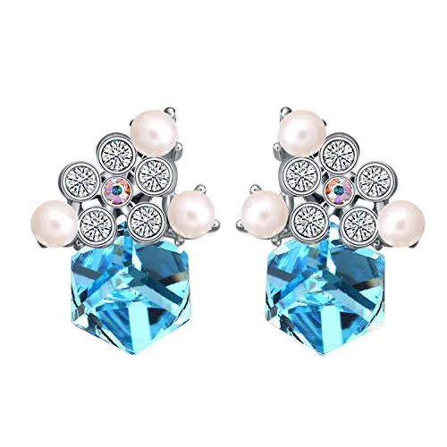 Yellow Chimes Earrings Yellow Chimes Crystals from Swarovski Platinum Plated Blue Cube Crystal Earrings for Women and Girls Moonlight