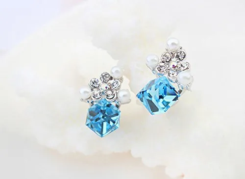 Yellow Chimes Earrings Yellow Chimes Crystals from Swarovski Platinum Plated Blue Cube Crystal Earrings for Women and Girls Moonlight