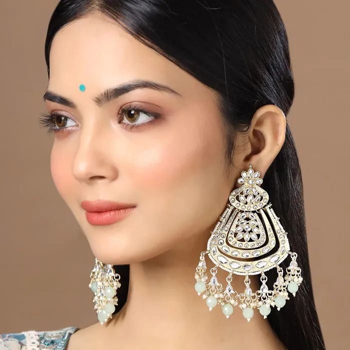 Yellow Chimes Earrings Yellow Chimes Earrings for Women and Girls Chandbali Earrings Gold Toned Kundan Stone Chand Baliyan Earrings Birthday Gift for girls and women Anniversary Gift for Wife