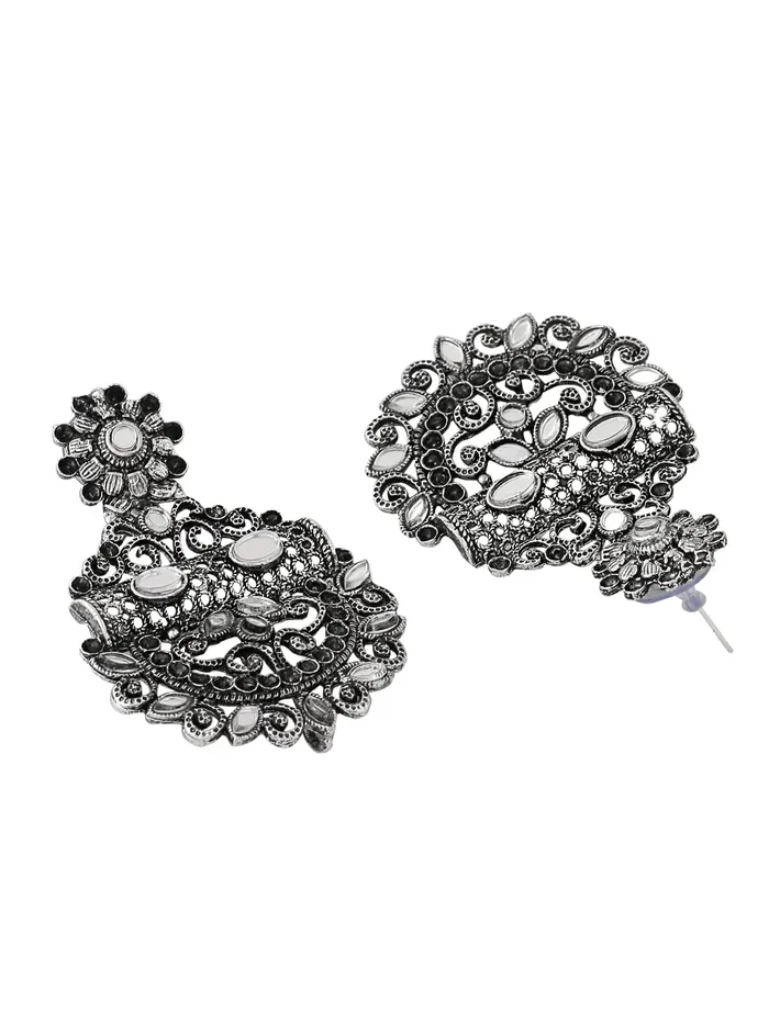 Yellow Chimes Earrings Yellow Chimes Earrings For Women Silver Toned Mirror Studded Chandbali Earrings For Women and Girls