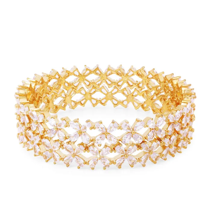 Yellow Chimes Earrings Yellow Chimes Elegant Set of 2 Pcs White ADAmerican Diamond Studded 18k Gold Plated Handcrafted Floral Bangles for Women Girls 26