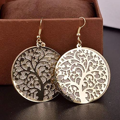 Yellow Chimes Earrings Yellow Chimes Engraved Tree of Life Round Beautiful Dangle Earrings For Women and Girls