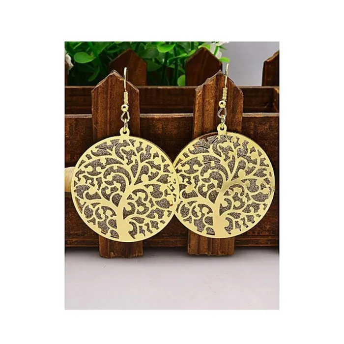 Yellow Chimes Earrings Yellow Chimes Engraved Tree of Life Round Beautiful Dangle Earrings For Women and Girls