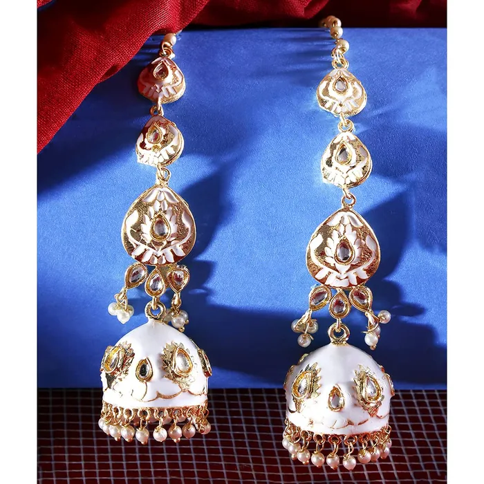 Yellow Chimes Earrings Yellow Chimes Ethnic Gold Plated Kundan Studded White Meenakari Design Pearl Jhumka Earrings for Women and Girls Medium Model Number YCTJERMKRIJUMWH