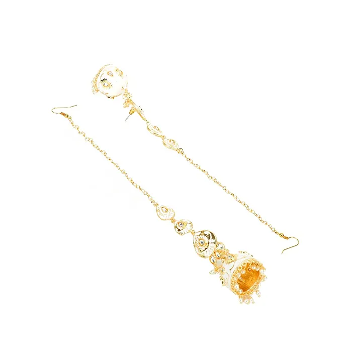 Yellow Chimes Earrings Yellow Chimes Ethnic Gold Plated Kundan Studded White Meenakari Design Pearl Jhumka Earrings for Women and Girls Medium Model Number YCTJERMKRIJUMWH
