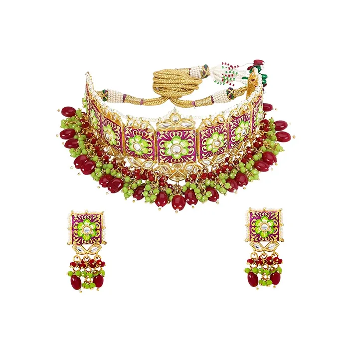 Yellow Chimes Earrings Yellow Chimes Ethnic Gold Plated Studded Kundan Beads Flower Design Jewellery Set Multicolour Meenakari Choker Necklace Set for Women and Girls Design 2 Yellow Chimes Earrings Yellow Chimes Ethnic Gold Plated Studded Kundan Beads Flower Design Jewellery Set Multicolour Meenakari Choker Necklace Set for Women and Girls Design 2