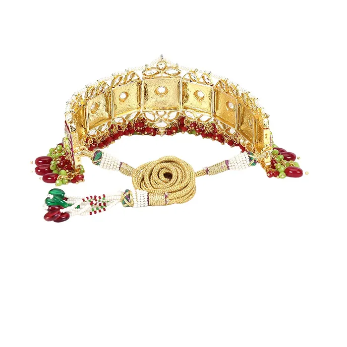 Yellow Chimes Earrings Yellow Chimes Ethnic Gold Plated Studded Kundan Beads Flower Design Jewellery Set Multicolour Meenakari Choker Necklace Set for Women and Girls Design 2
