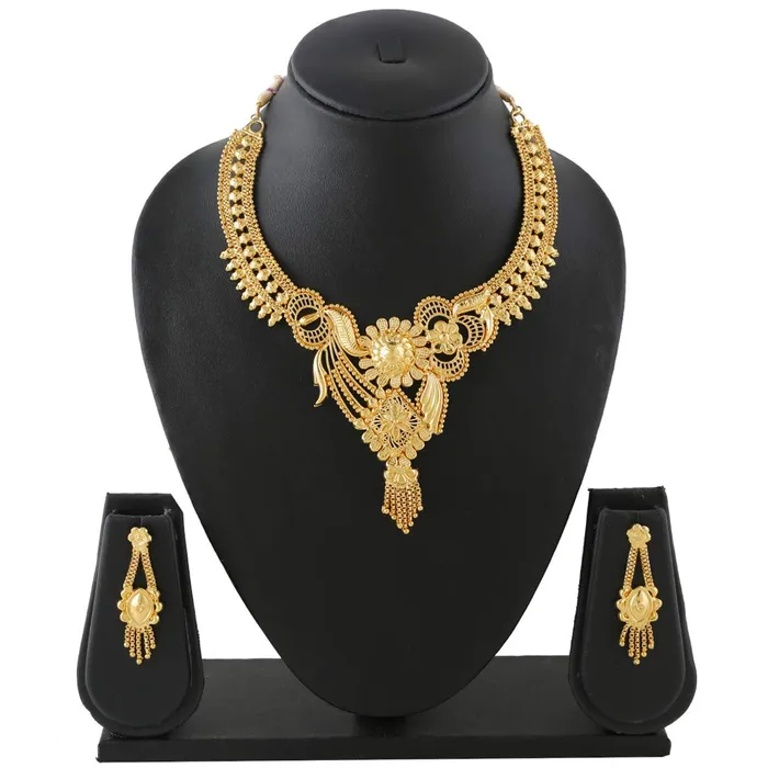 Yellow Chimes Earrings Yellow Chimes Ethnic One Gram Gold Designer Antique Golden Traditional Choker Necklace with Earrings Jewellery Set for Women Girls