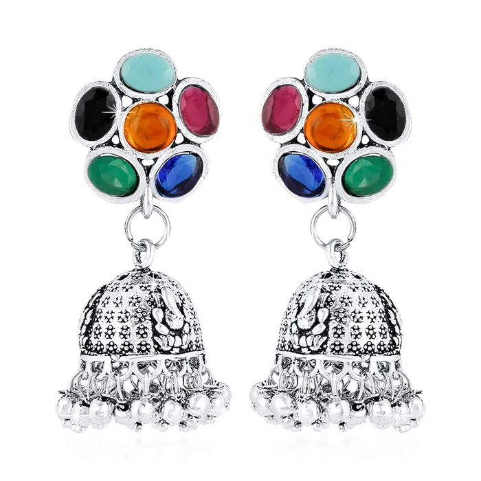 Yellow Chimes Earrings Yellow Chimes Floral Flauntsy Stylish Emerald Stone Oxidized Silver Traditional Jhumka Earrings for Women and Girls Yellow Chimes Earrings Yellow Chimes Floral Flauntsy Stylish Emerald Stone Oxidized Silver Traditional Jhumka Earrings for Women and Girls