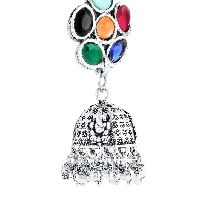 Yellow Chimes Earrings Yellow Chimes Floral Flauntsy Stylish Emerald Stone Oxidized Silver Traditional Jhumka Earrings for Women and Girls