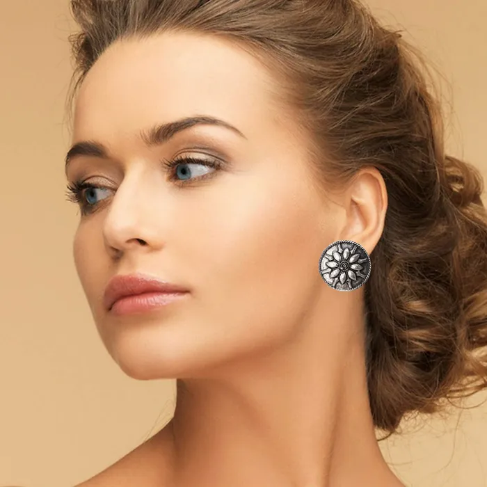 Yellow Chimes Earrings Yellow Chimes German Silver Oxidized Designer Multi Layer Beads Necklace Set with Stud Earrings Jewellery set for Women and Girls