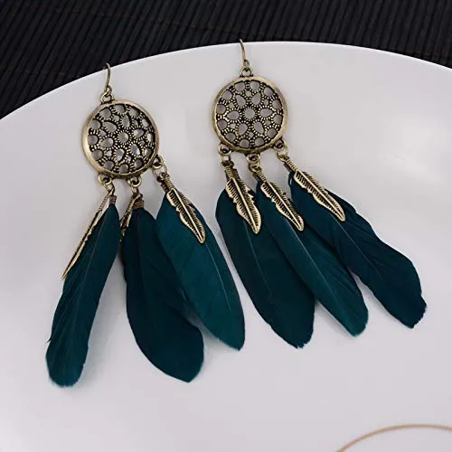 Yellow Chimes Earrings Yellow Chimes Green Feather Latest Long Tassel Earrings for Women and Girls