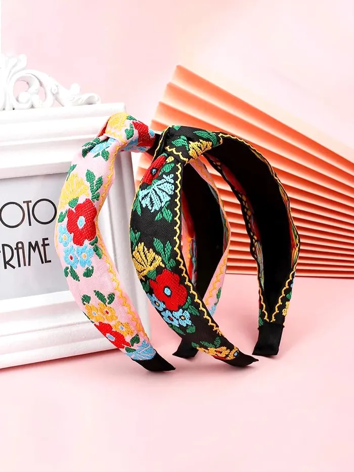 Yellow Chimes Earrings Yellow Chimes Hair Band Knot Fabric Hair Band Turban Headband Cross Knot Elastic Hair Bands for Women and Girls Pack of 1 Multicolor