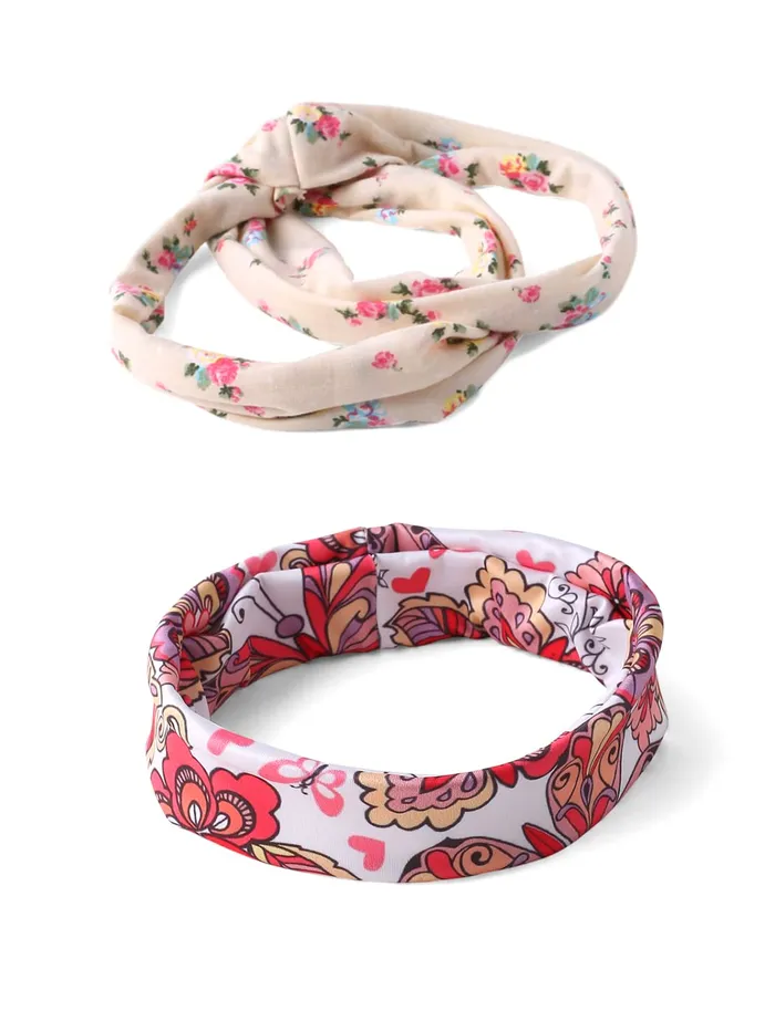 Yellow Chimes Earrings Yellow Chimes Head Bands for Women Set of 2 PCs Hairband Layered Floral Print Hair Accessories Broad Fabric Hairband Headband for Women and Girls