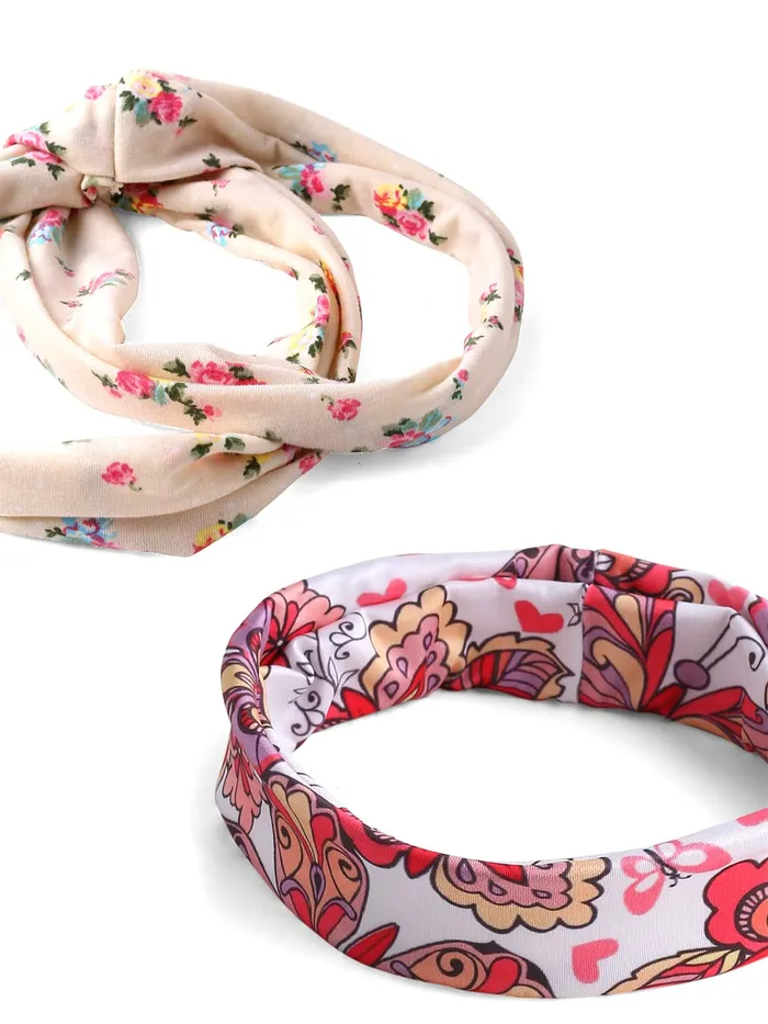 Yellow Chimes Earrings Yellow Chimes Head Bands for Women Set of 2 PCs Hairband Layered Floral Print Hair Accessories Broad Fabric Hairband Headband for Women and Girls