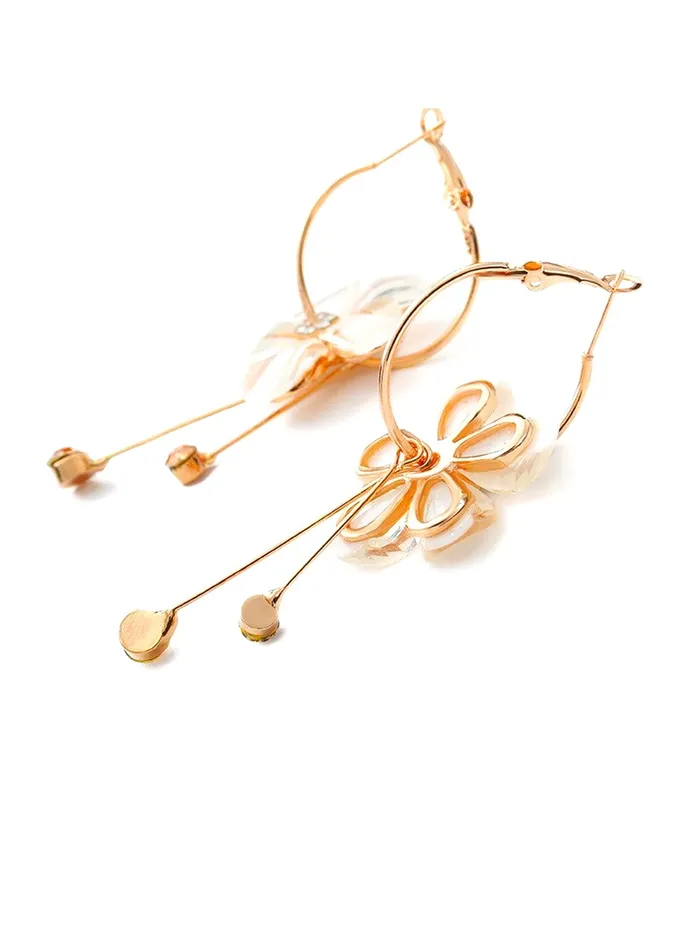 Yellow Chimes Earrings Yellow Chimes Hoop Earrings for Women Fashion Floral Shaped Hoops Earrings White Big Hoops Bali Earrings for Girls Birthday Gift for Girls Women Anniversary Gift for Wife