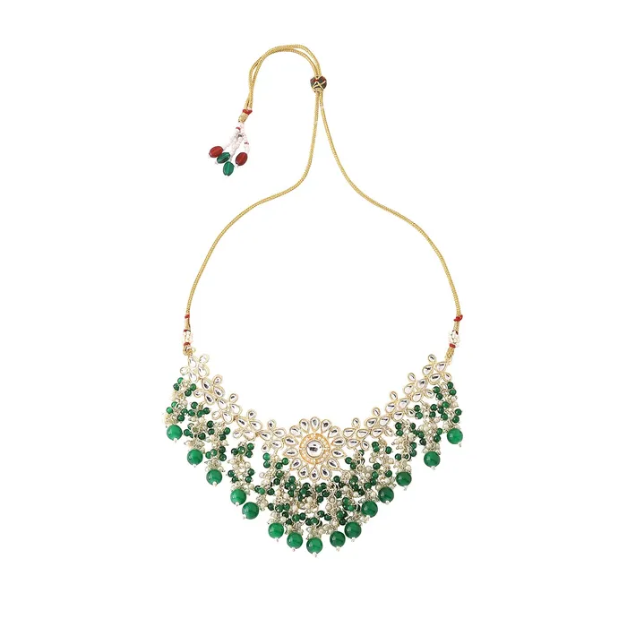 Yellow Chimes Earrings Yellow Chimes Jewellery Set for Women and Girls Kundan Necklace Set Gold Plated Kundan Studded Beads Drop Choker Necklace Set Birthday Gift for girls and women Anniversary Gift for Wife