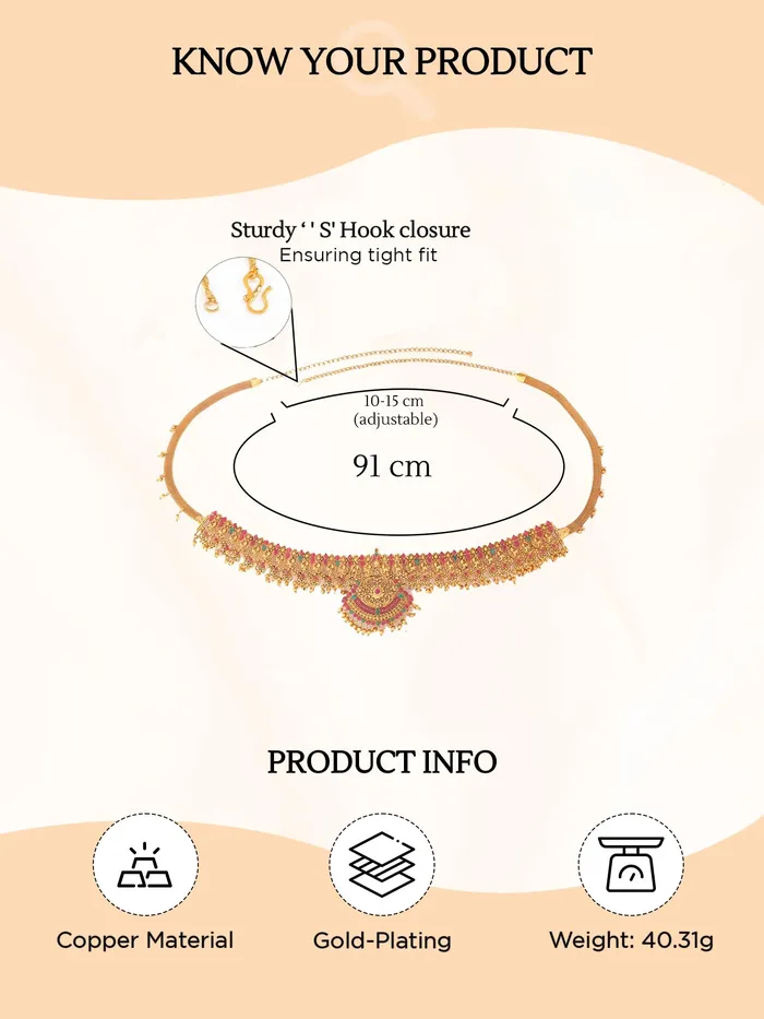 Yellow Chimes Earrings Yellow Chimes Kamarbandh For Women Gold Plated Multicolured Crystal Studed Traditional Bridal Saree Kamarbandh For Women and Girls