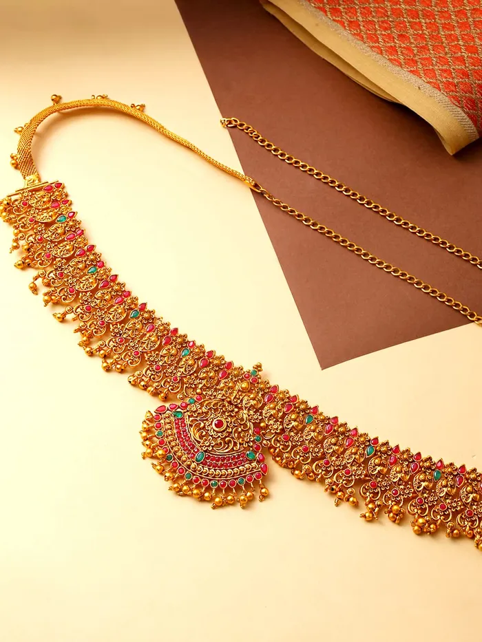 Yellow Chimes Earrings Yellow Chimes Kamarbandh For Women Gold Plated Multicolured Crystal Studed Traditional Bridal Saree Kamarbandh For Women and Girls