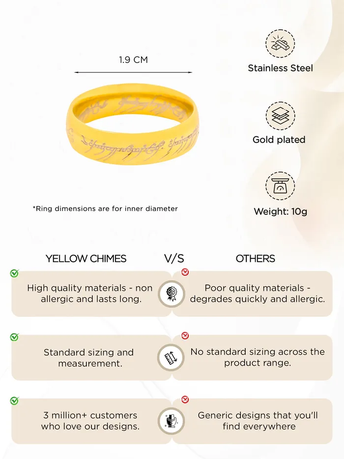 Yellow Chimes Earrings Yellow Chimes Lord Of The Rings 100 Stainless Steel 18K Gold Plated Ring For Boys And Mens