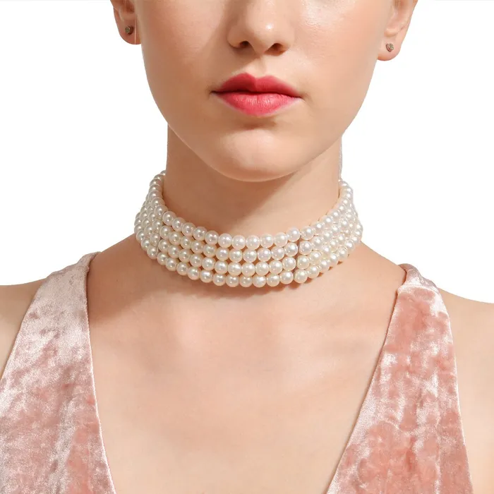 Yellow Chimes Earrings Yellow Chimes Necklace for Women and Girls Fashion White Pearl Necklace for Women Western Multi Layer Pearl Choker Necklace for Girls Birthday Gift for Girls and Women