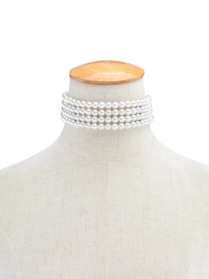 Yellow Chimes Earrings Yellow Chimes Necklace for Women and Girls Fashion White Pearl Necklace for Women Western Multi Layer Pearl Choker Necklace for Girls Birthday Gift for Girls and Women
