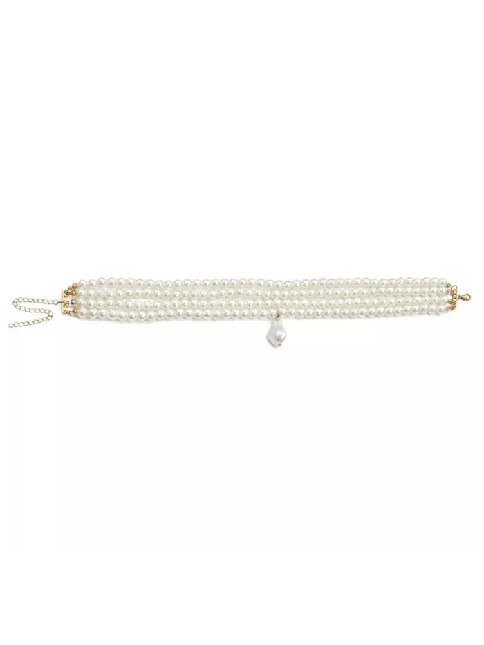 Yellow Chimes Earrings Yellow Chimes Necklace for Women and Girls Fashion White Pearl Necklace for Women Western Multi Layer Pearl Choker Necklace for Girls Birthday Gift for Girls and Women