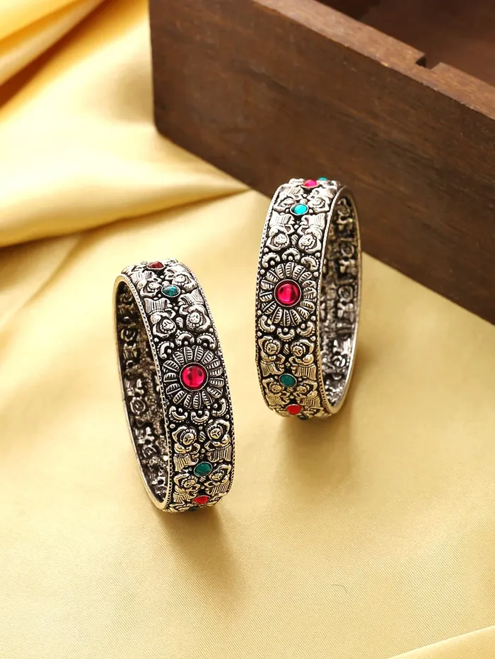 Yellow Chimes Earrings Yellow Chimes Oxidised Bangles Set for Women Authentic Kolhapuri Work Handmade Kundan Studded Bangles Sets for Women and Girls
