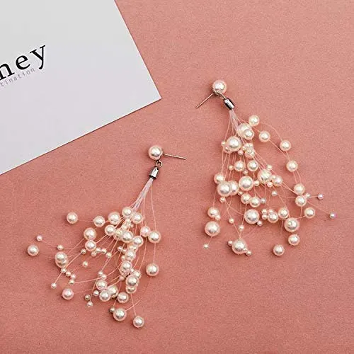 Yellow Chimes Earrings Yellow Chimes Pearl Beads Strings Long Tassel Dangler Earrings for Women and Girls
