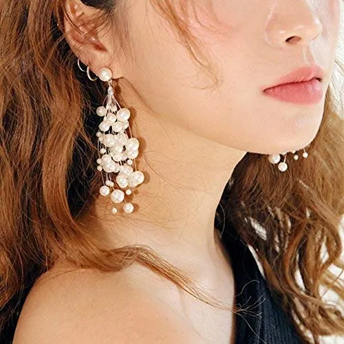 Yellow Chimes Earrings Yellow Chimes Pearl Beads Strings Long Tassel Dangler Earrings for Women and Girls