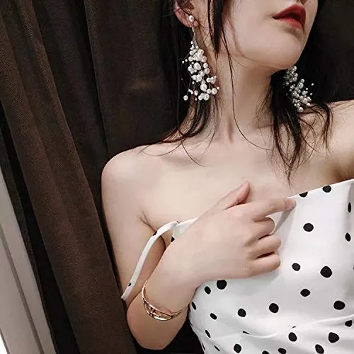 Yellow Chimes Earrings Yellow Chimes Pearl Beads Strings Long Tassel Dangler Earrings for Women and Girls