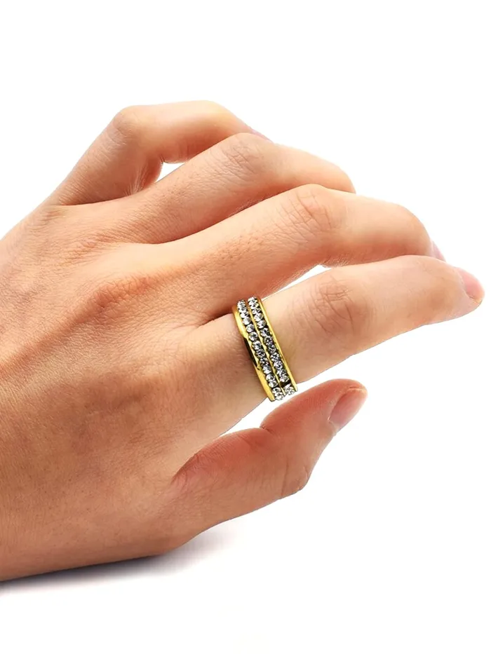 Yellow Chimes Earrings Yellow Chimes Rings for Mens and Boys Crystal Ring Gold Plated Crystal Studded Finger Ring for Men Birthday Gift For Boys and mens Anniversary Gift for Husband