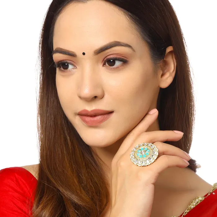 Yellow Chimes Earrings Yellow Chimes Rings for Women 3 Pcs Set of Adjustable Kundan Studded Rings for Women and Girls