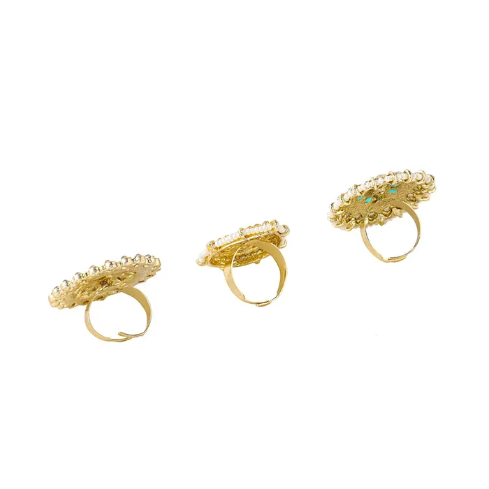 Yellow Chimes Earrings Yellow Chimes Rings for Women 3 Pcs Set of Adjustable Kundan Studded Rings for Women and Girls
