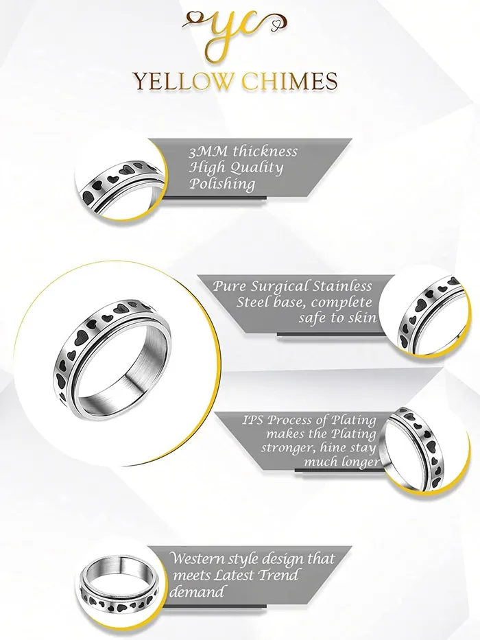 Yellow Chimes Earrings Yellow Chimes Rings For Women Silver Plated Spinner Stainless Steel Stress Relieving Rotatable Spinner Ring for Women and GirlsSize US 8