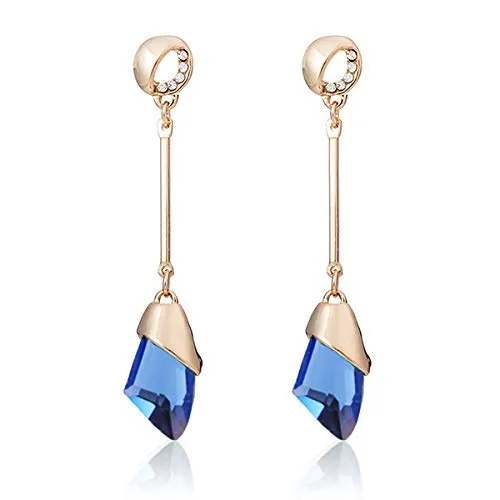 Yellow Chimes Earrings Yellow Chimes Rose Gold Long Hangings Blue Crystal Earring for Women and Girls