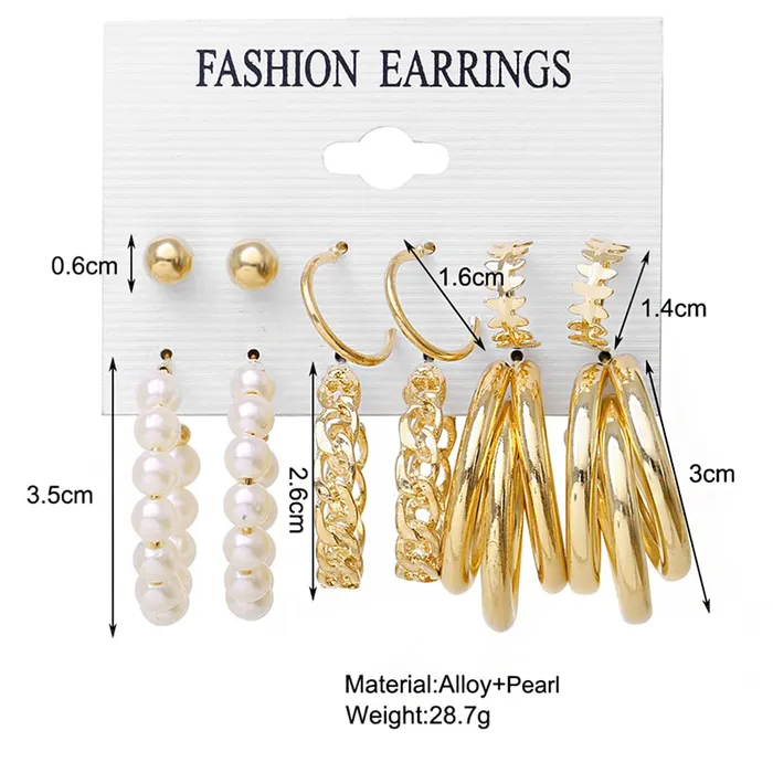 Yellow Chimes Earrings Yellow Chimes Set of 6 Gold Plated Pearl Contemporary Hoop and Stud Earrings For Women And Girls Pack Of 10
