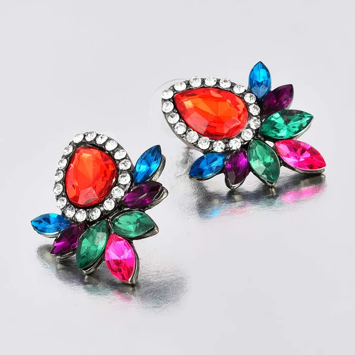 Yellow Chimes Earrings Yellow Chimes Sparkling Leafs Multicolor Stud Earring for Women Girls