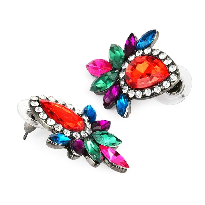 Yellow Chimes Earrings Yellow Chimes Sparkling Leafs Multicolor Stud Earring for Women Girls