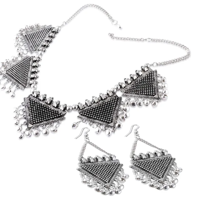 Yellow Chimes Earrings Yellow Chimes Statement Antique Necklace with Earrings Oxidised Jewellery Sets for Women and Girls