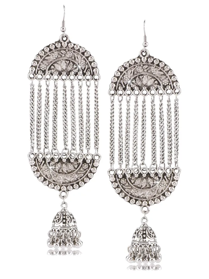 Yellow Chimes Earrings Yellow Chimes Stylish COMBO 2 Pairs Silver Oxidized Traditional Jhumka Earrings for Women and Girls