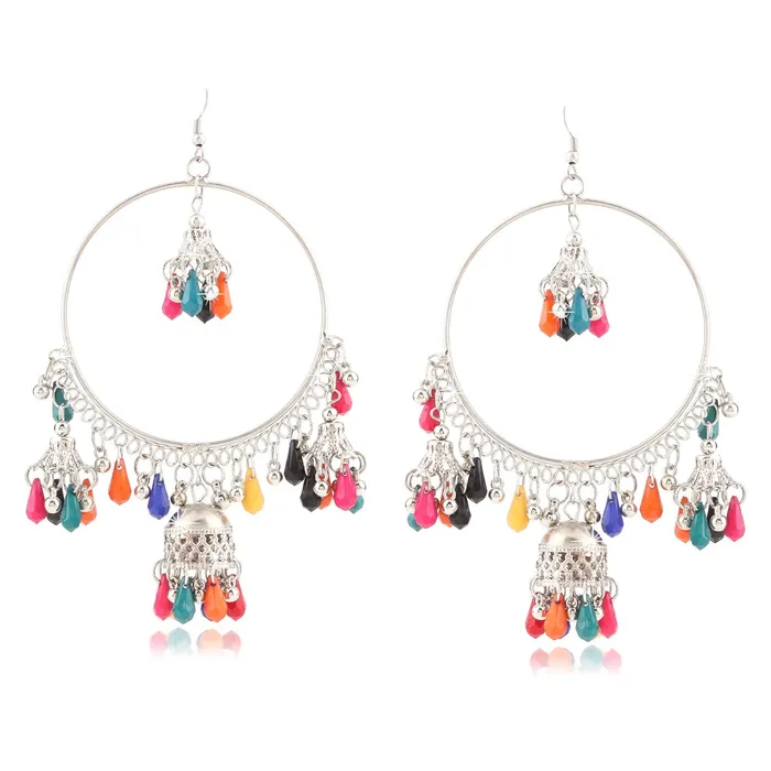 Yellow Chimes Earrings Yellow Chimes Stylish COMBO 2 Pairs Silver Oxidized Traditional Jhumka Earrings for Women and Girls