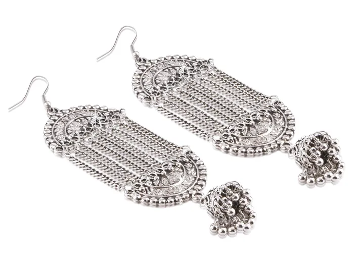 Yellow Chimes Earrings Yellow Chimes Stylish COMBO 2 Pairs Silver Oxidized Traditional Jhumka Earrings for Women and Girls
