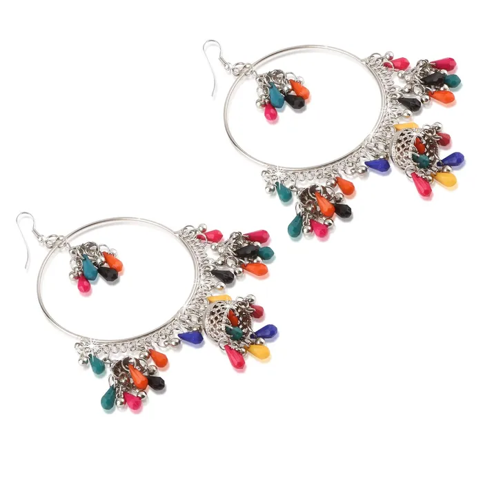 Yellow Chimes Earrings Yellow Chimes Stylish COMBO 2 Pairs Silver Oxidized Traditional Jhumka Earrings for Women and Girls