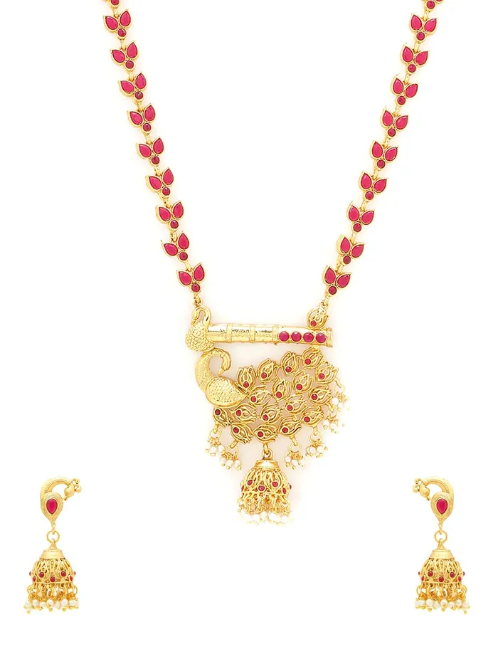 Yellow Chimes Earrings Yellow Chimes Traditional Jewellery Set for Women Gold Plated Ethnic Necklace Set Pink Stone Long Chain Necklace Set for Women and Girls Yellow Chimes Earrings Yellow Chimes Traditional Jewellery Set for Women Gold Plated Ethnic Necklace Set Pink Stone Long Chain Necklace Set for Women and Girls