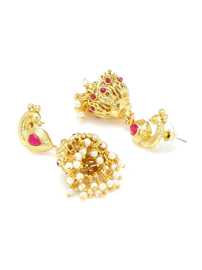 Yellow Chimes Earrings Yellow Chimes Traditional Jewellery Set for Women Gold Plated Ethnic Necklace Set Pink Stone Long Chain Necklace Set for Women and Girls